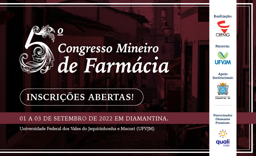 Inscrições abertas para o 5º Congresso Mineiro de Farmácia em Diamantina